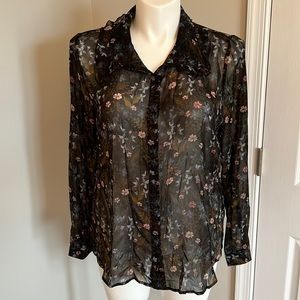 CAbi Floret Floral Ruffle Collar Blouse, size L